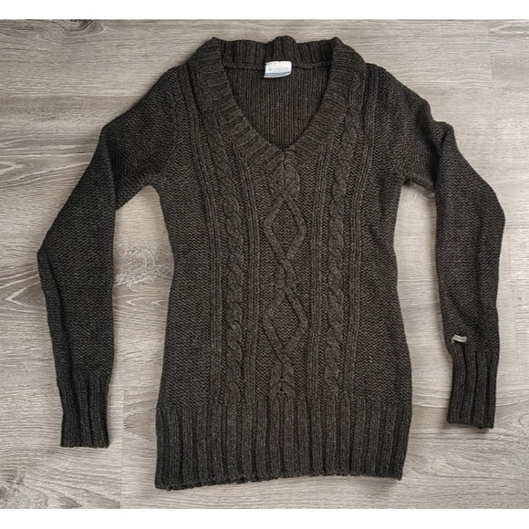 Columbia XS Cable Knit V Neck Acrylic Wool Blend Sweater Women's Gray - Picture 1 of 9